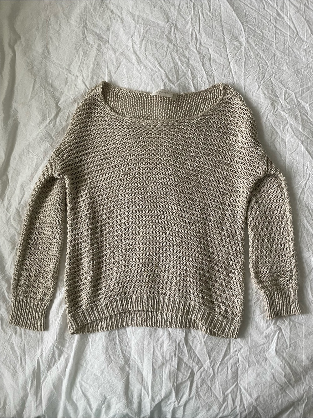 RD Style Beige Open-Weave Crewneck Sweater